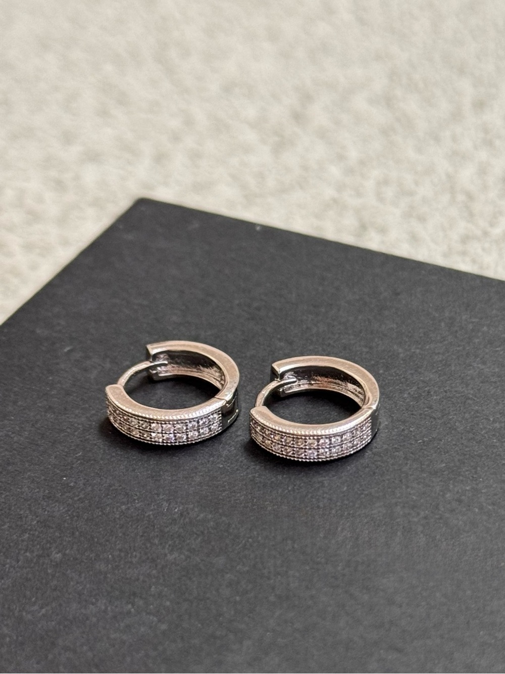 Elegant Silver Pavé Huggie Hoop Earrings - Sparkling Crystal Rows